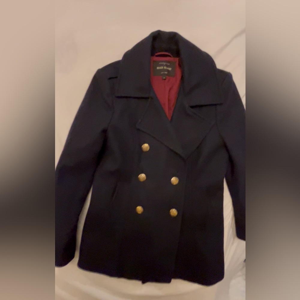 River Island Navy Peacoat 
Wool Blend Material - women- Sz UK 8